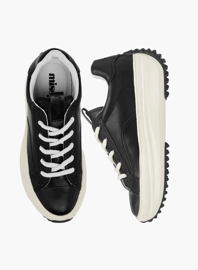 MISSY BLACK Women Solid Chunky Sole Sneakers with Lace-Up Closure  | Best Price UAE